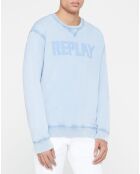 Sweat 100% Coton Bio logo central bleu ciel