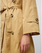 Trench long en Toile de coton mélangé beige