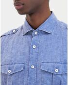 Chemise en Lin double poche bleu moyen