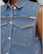 Veste en jean sans manches bleu moyen