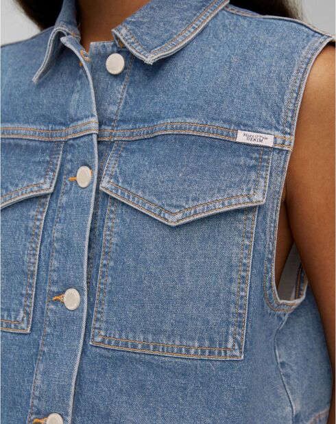 Veste en jean sans manches bleu moyen