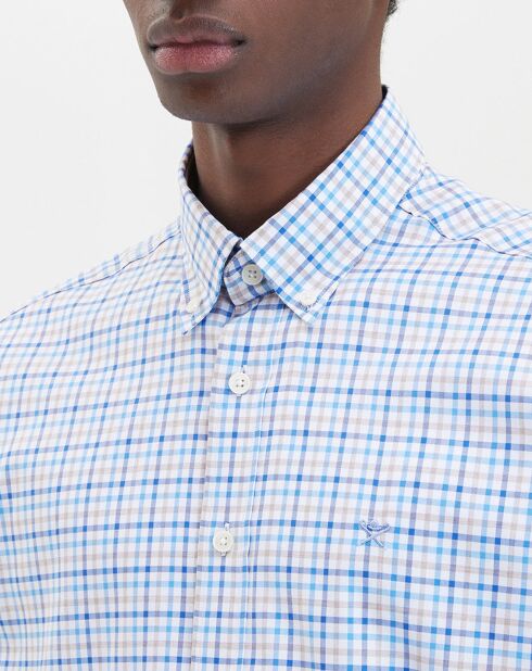 Chemise à carreaux tricolore beige/bleu