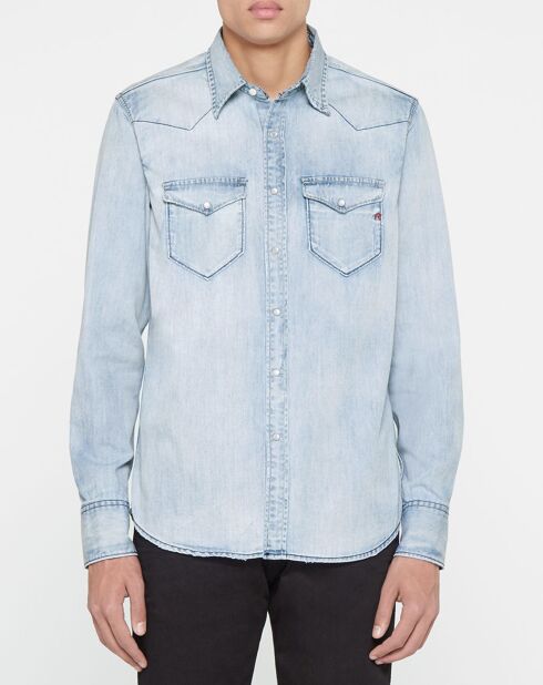 Lichtblauw, licht verouderd, lichtblauw, slim fit overhemd