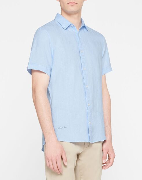 Camicia blu cielo con vestibilità regolare in 100% lino