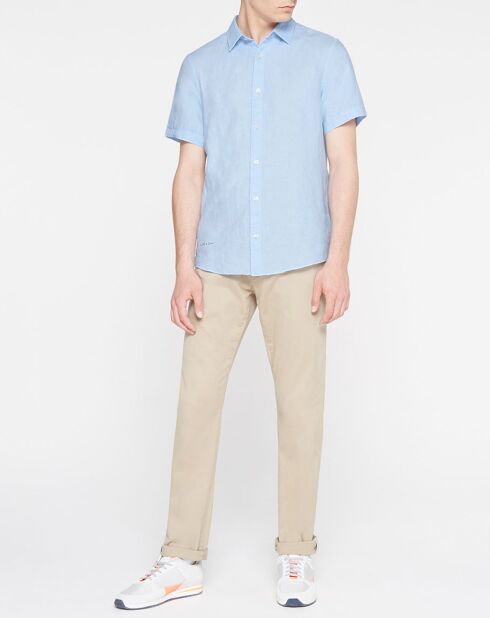 Camicia blu cielo con vestibilità regolare in 100% lino