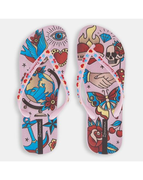 Igual Tattoo gerecyclede roze/veelkleurige teenslippers