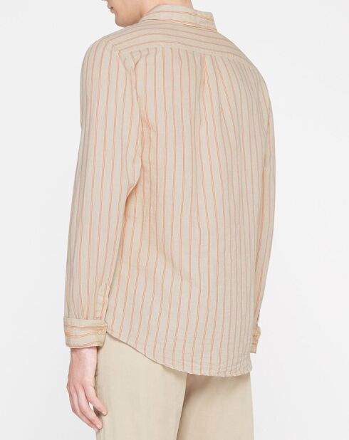 Chemise 100% Lin Regular Fit à rayures beige/rouge