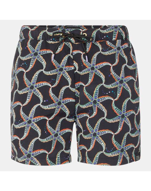 Schwarze Badeshorts aus recyceltem Nylon mit Fantasy-Print