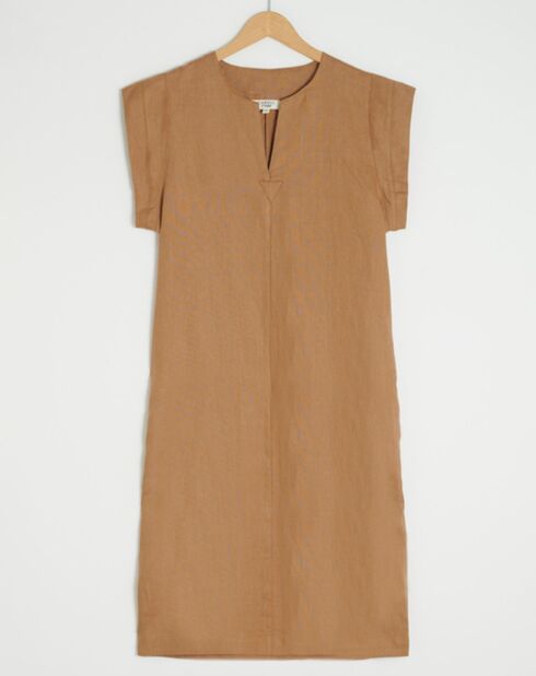 Robe courte 100% Lin Shane marron clair