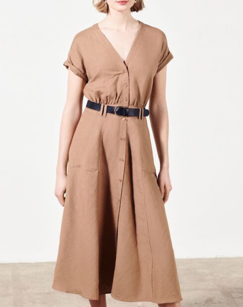 Robe longue en Lin mélangé Jasmes marron