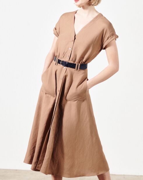Robe longue en Lin mélangé Jasmes marron