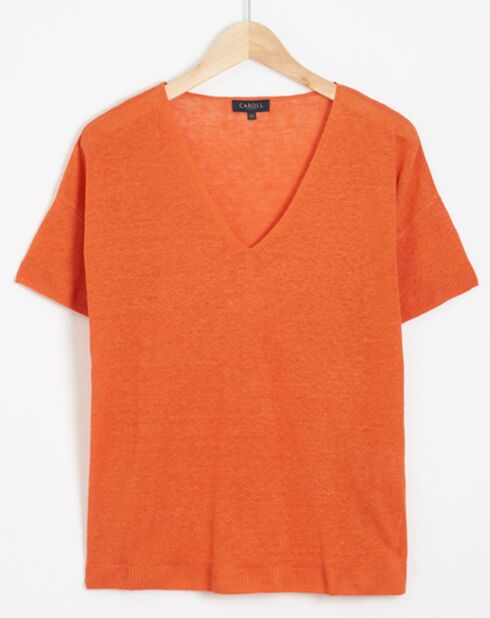 Pull 100% Lin Aurore coquelicot