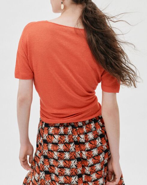 Pull 100% Lin Aurore coquelicot