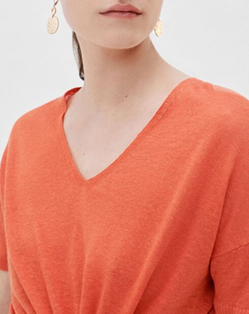 Pull 100% Lin Aurore coquelicot