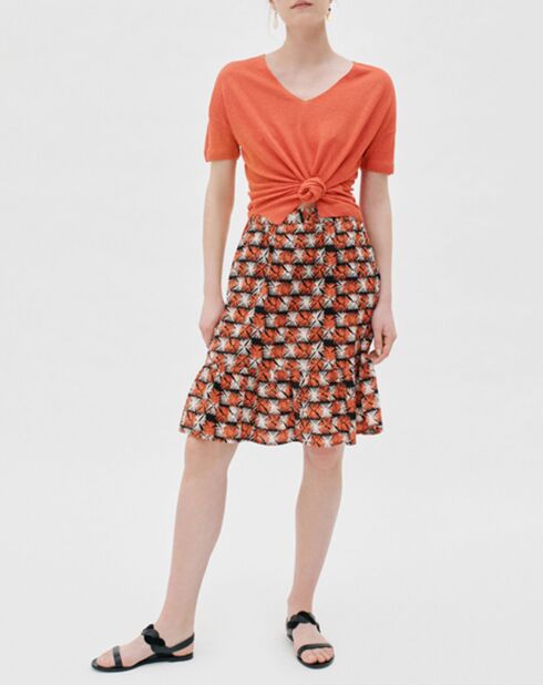 Pull 100% Lin Aurore coquelicot