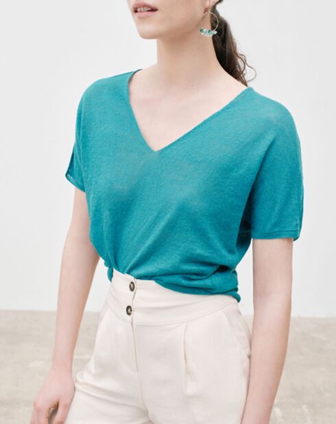 T-Shirt 100% Lin Milane turquoise