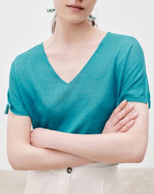 T-Shirt 100% Lin Milane turquoise
