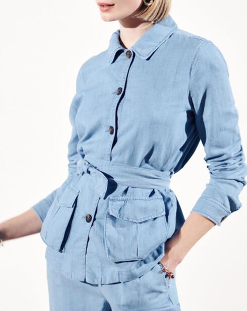 Veste saharienne en Lin mélangé Ava bleu clair