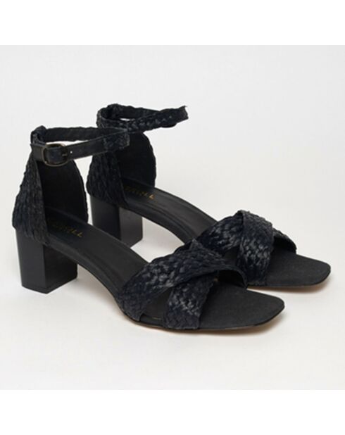 Sandales en Rafia & Cuir Bedia noires - Talon 5,5 cm