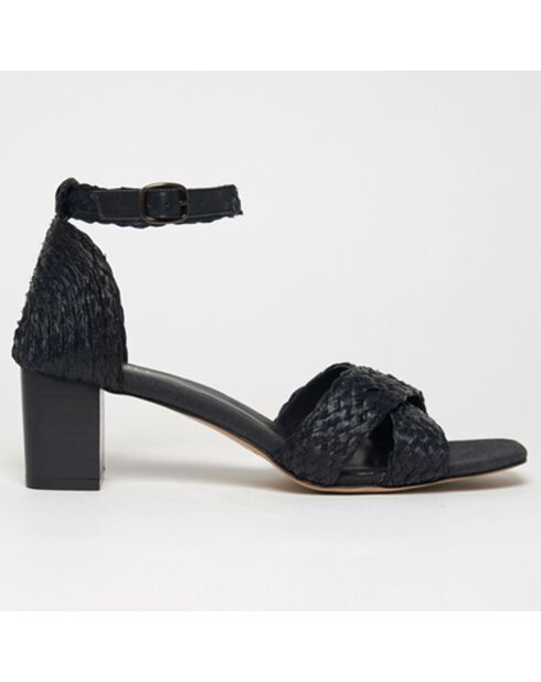 Sandales en Rafia & Cuir Bedia noires - Talon 5,5 cm