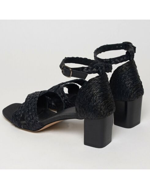 Sandales en Rafia & Cuir Bedia noires - Talon 5,5 cm