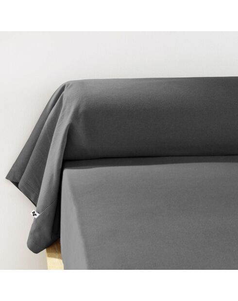 Taie de traversin en flanelle Candice Orage anthracite - 85x185 cm