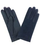 Gants en Cuir d'Agneau bimatière doublure Soie bleu foncé