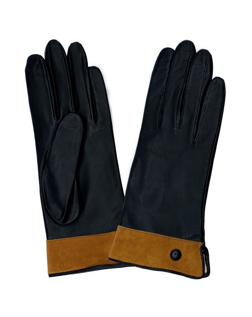 Gants en Cuir d'Agneau doublure Soie noir/liège