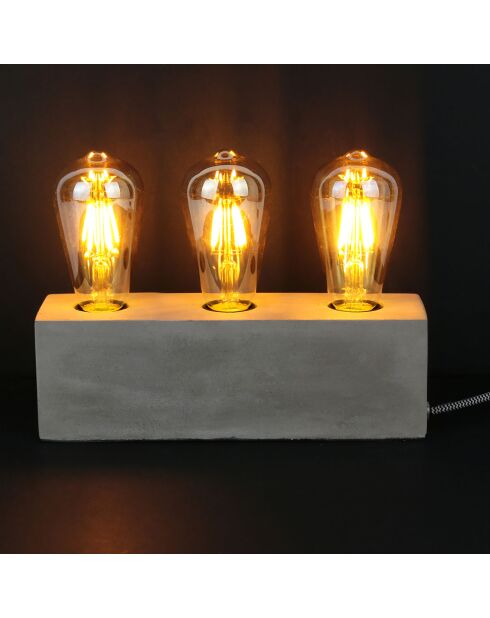 Betonnen tafellamp met 3 grijze lampen - 27x7,5x9 cm