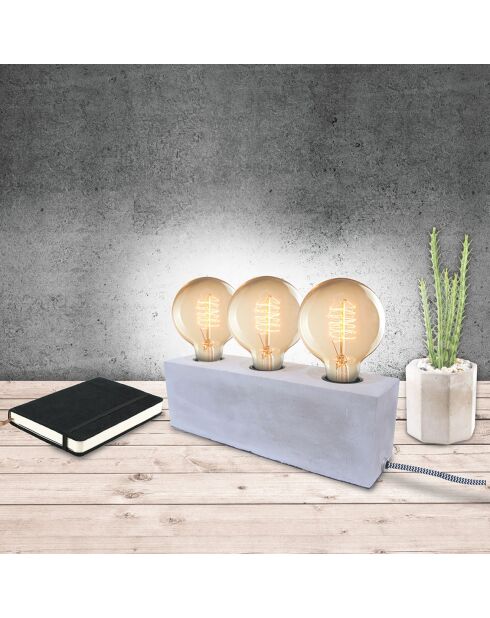 Lampe à poser béton 3 ampoules grise - 27x7.5x9 cm