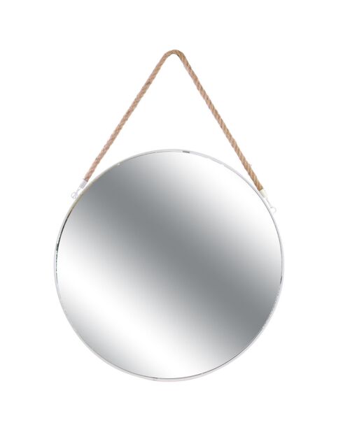 Miroir rond anse jonc blanc - D.50 cm