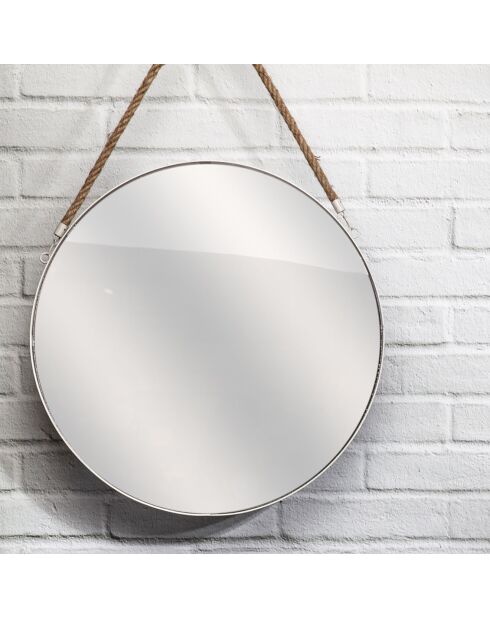 Miroir rond anse jonc blanc - D.50 cm