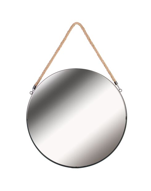 Miroir rond anse jonc noir - D.50 cm