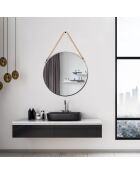 Miroir rond anse jonc noir - D.50 cm