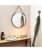 Miroir rond anse jonc noir - D.50 cm