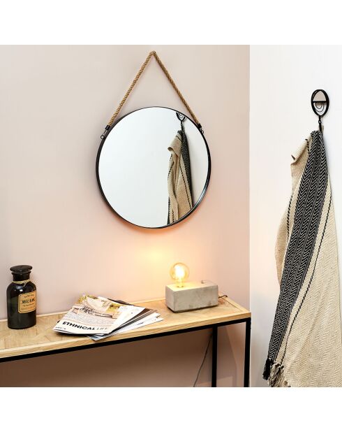 Miroir rond anse jonc noir - D.50 cm