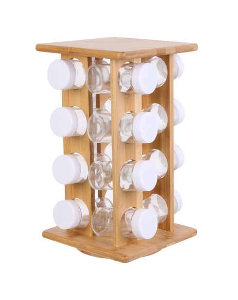 Présentoir à épices 16 pots marron - 17.5x17.5x31 cm