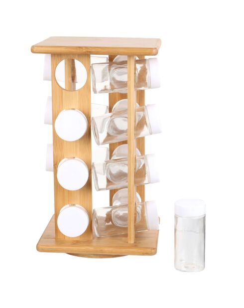 Présentoir à épices 16 pots marron - 17.5x17.5x31 cm