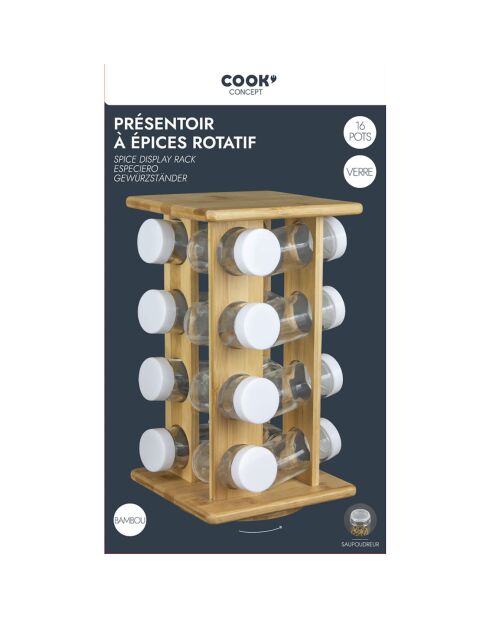 Présentoir à épices 16 pots marron - 17.5x17.5x31 cm