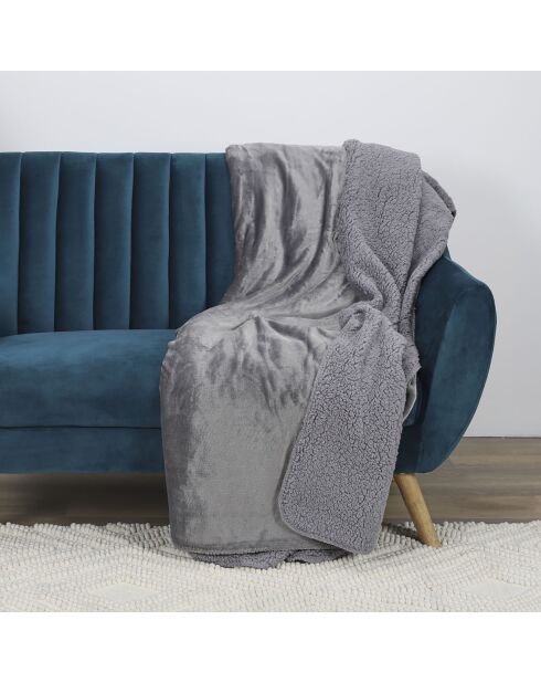 Plaid flanelle sherpa XXL gris foncé - 140x200 cm