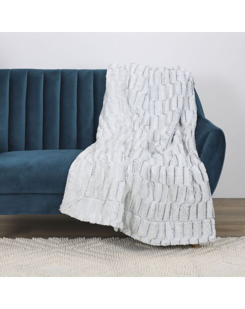 Plaid carreaux imitation fourrure XXL gris clair - 140x204 cm