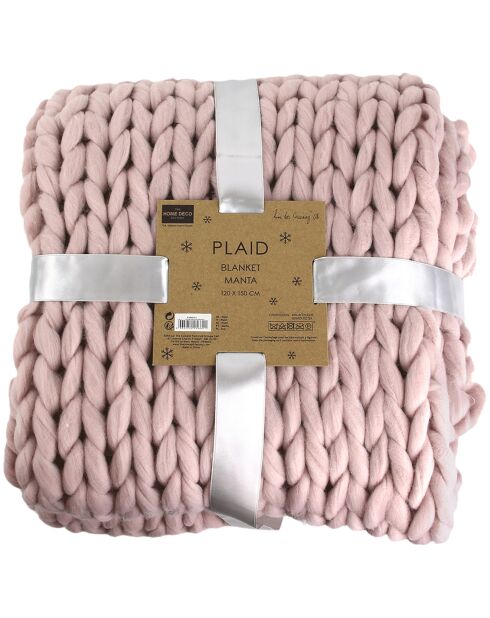 Plaid grosse maille chunky rose - 150x120 cm