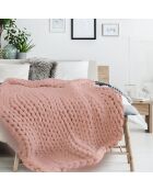 Plaid grosse maille chunky rose - 150x120 cm