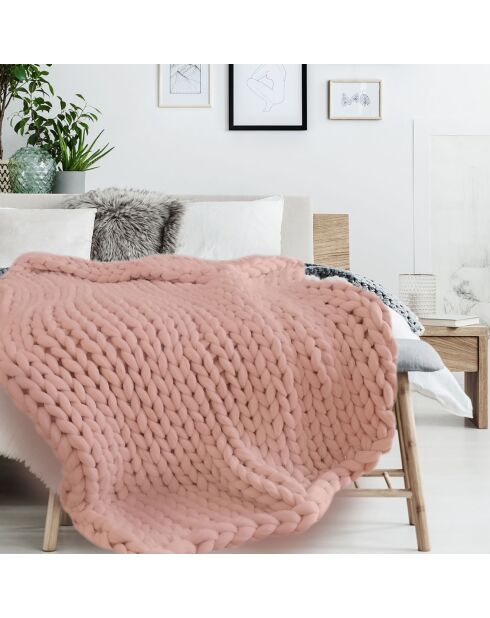 Plaid grosse maille chunky rose - 150x120 cm