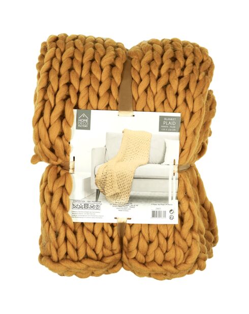 Plaid grosse maille chunky jaune - 150x120 cm