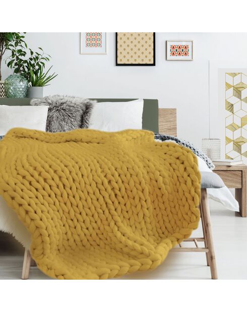 Plaid grosse maille chunky jaune - 150x120 cm