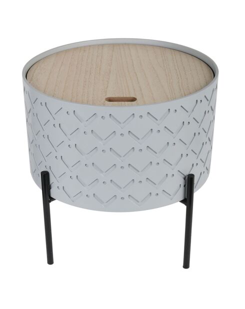 Table d'appoint coffre bois à motif grise - 35x35x35 cm