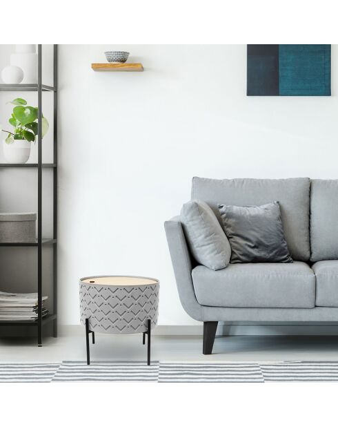 Table d'appoint coffre bois à motif grise - 35x35x35 cm