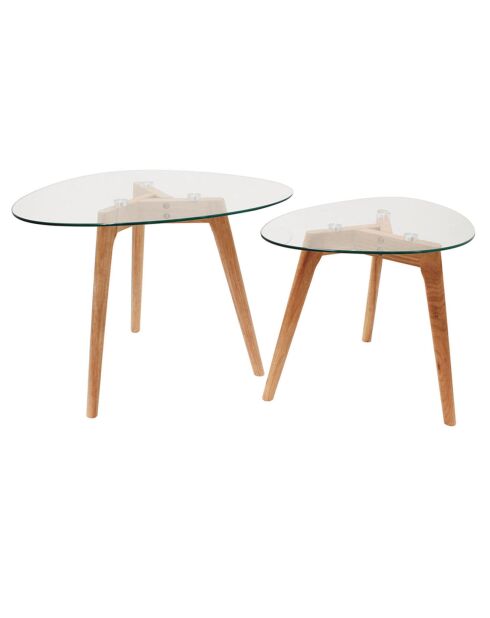 2 Tables gigognes en verre trempé galet transparent/beige