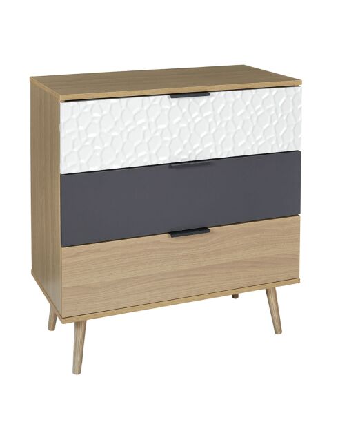 Commode 3 tiroirs Sven blanc/gris anthracite - 39x75x80 cm